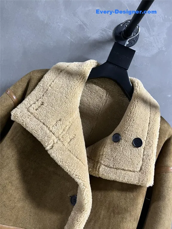 YSL distressed leather shearling coat